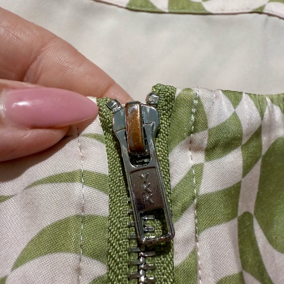 For Love & Lemons Aiko Green Pink Disoriented Checkered Mini Skirt Sz Medium - Picture 10 of 16